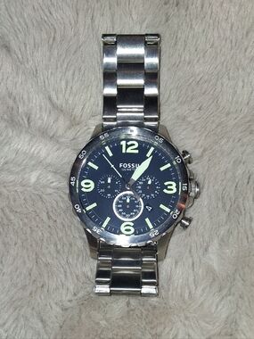 Fossil Men's Silver Stainless Steel Watch with Black Dial